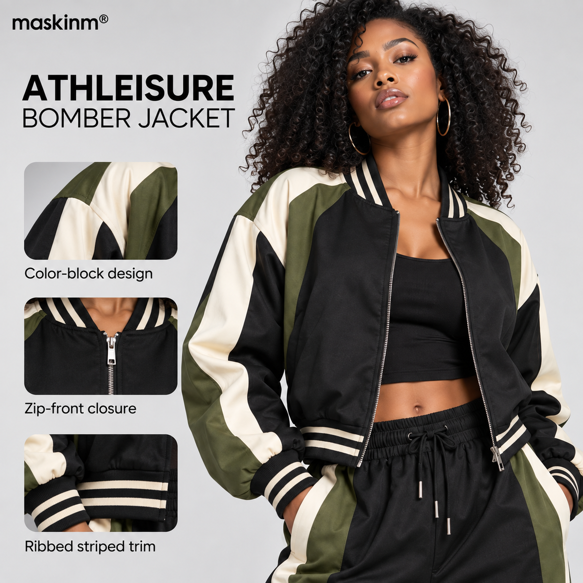 maskinm® Women’s Sporty Color-Block Two-Piece Set