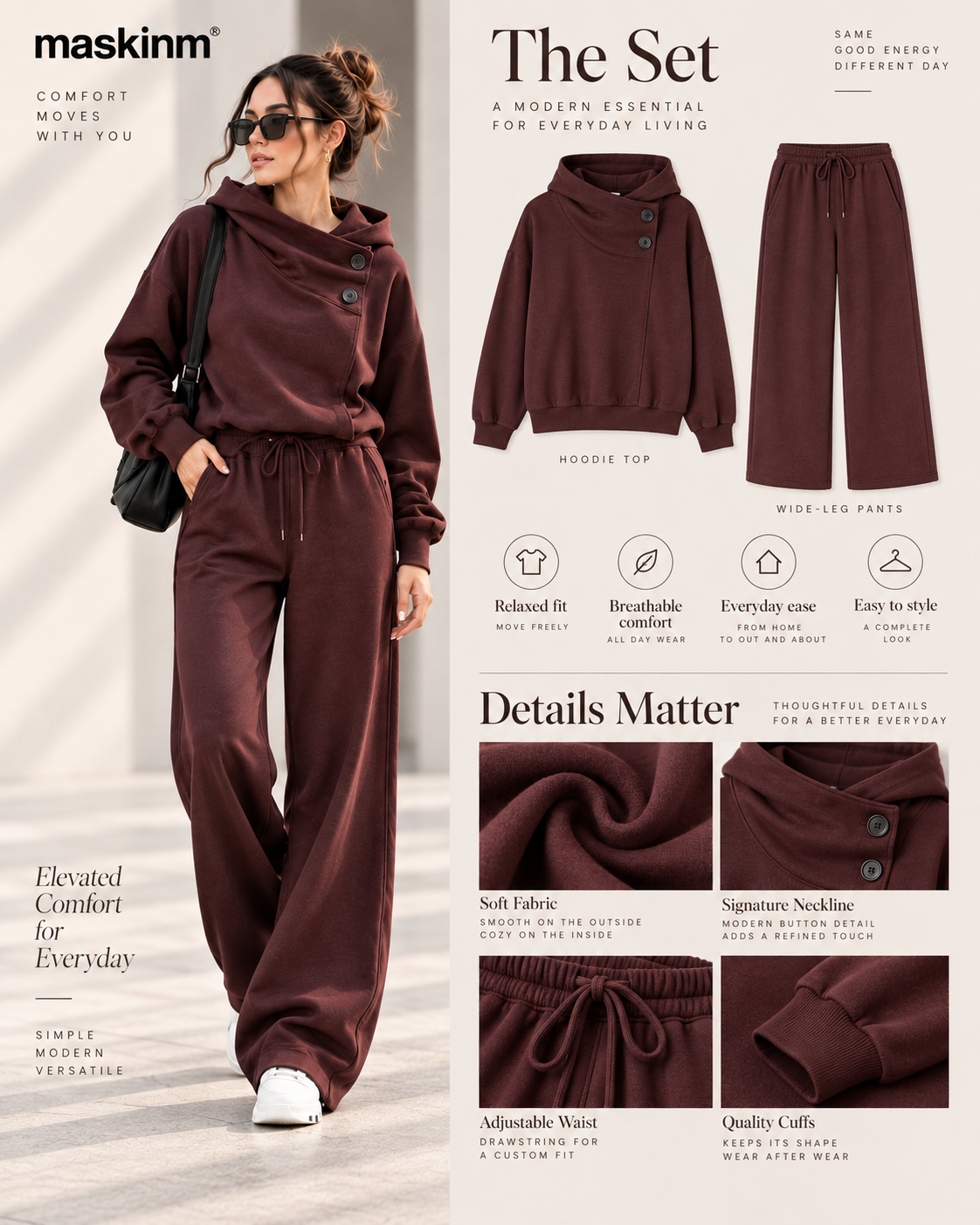 maskinm® Draped Collar Lounge Set Relaxed Comfort. Refined Everyday Style.