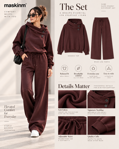 maskinm® Draped Collar Lounge Set Relaxed Comfort. Refined Everyday Style.