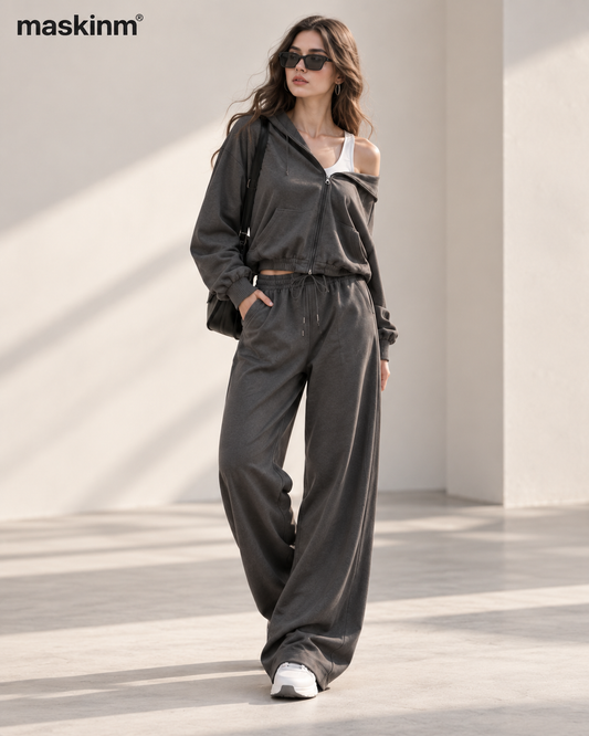 maskinm® Off-Shoulder Relaxed Hoodie Set Effortless Comfort. Modern Street Style.