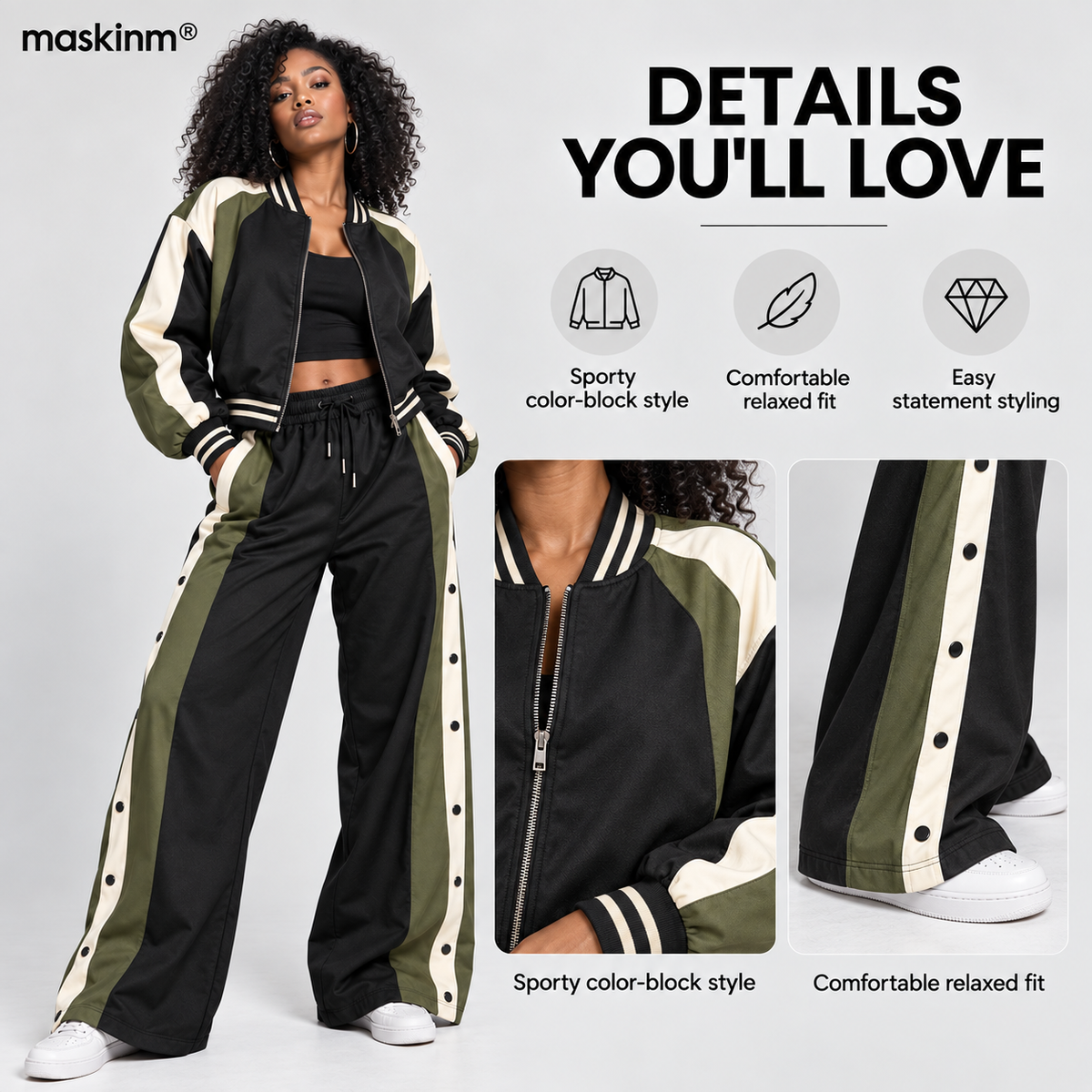 maskinm® Women’s Sporty Color-Block Two-Piece Set