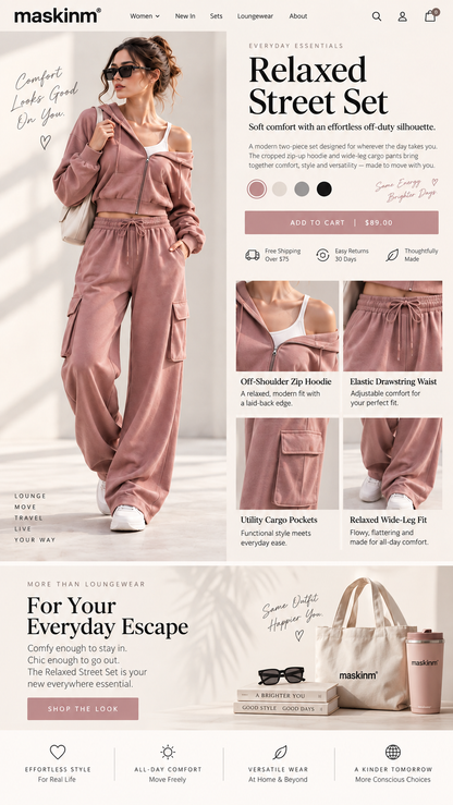 maskinm® Relaxed Cargo Lounge Set Soft Comfort. Effortless Street Style.