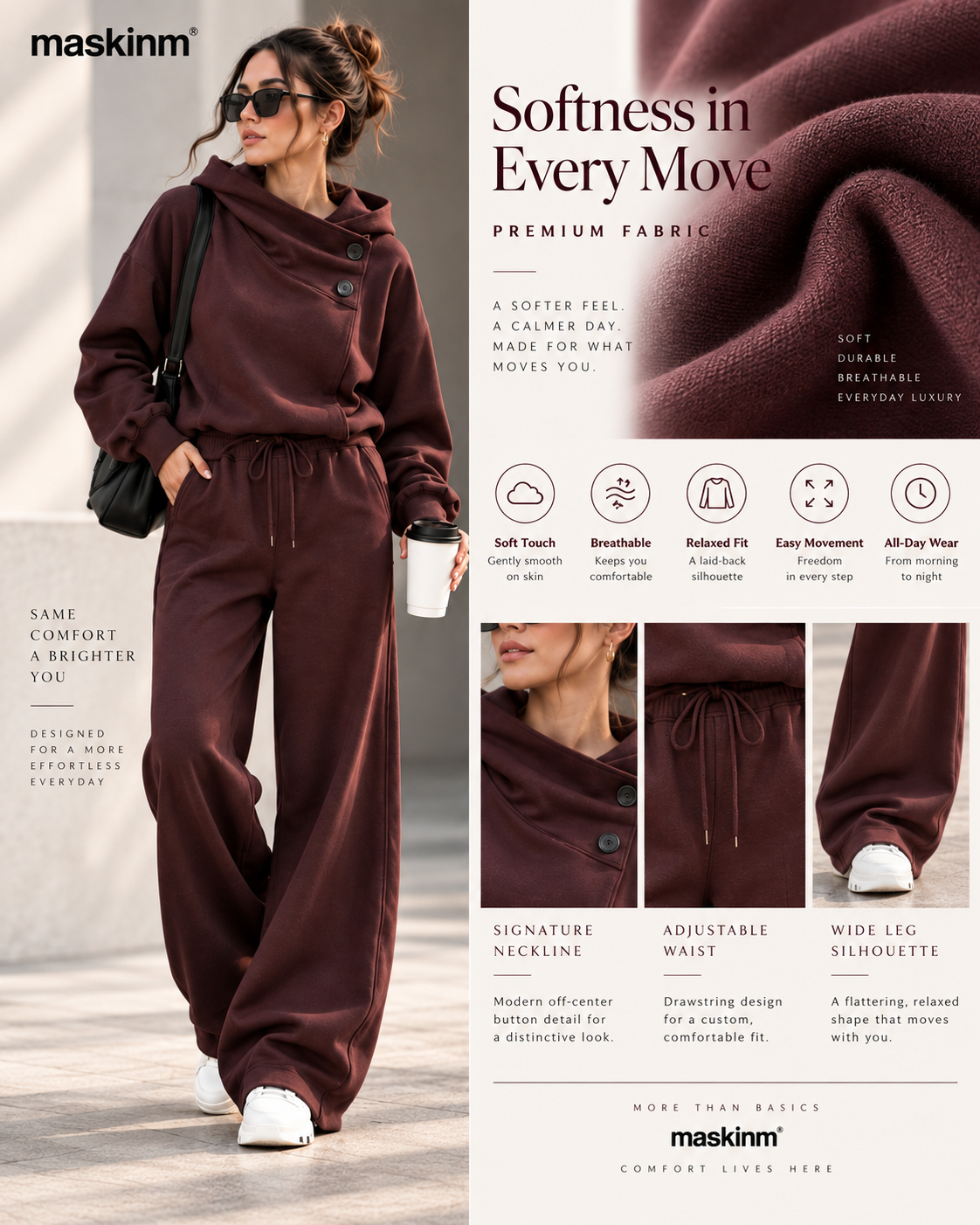 maskinm® Draped Collar Lounge Set Relaxed Comfort. Refined Everyday Style.