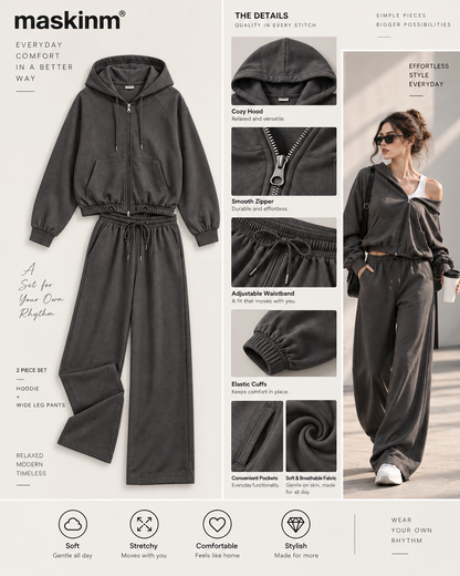 maskinm® Off-Shoulder Relaxed Hoodie Set Effortless Comfort. Modern Street Style.
