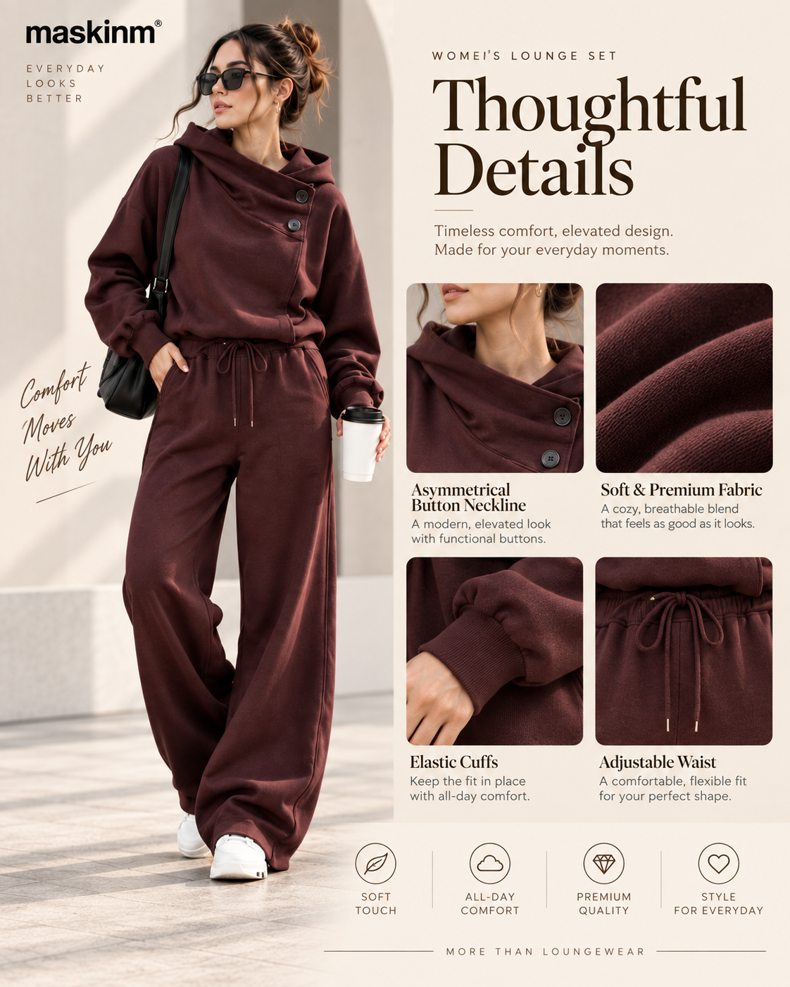 maskinm® Draped Collar Lounge Set Relaxed Comfort. Refined Everyday Style.