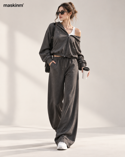 maskinm® Off-Shoulder Relaxed Hoodie Set Effortless Comfort. Modern Street Style.