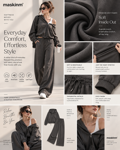 maskinm® Off-Shoulder Relaxed Hoodie Set Effortless Comfort. Modern Street Style.